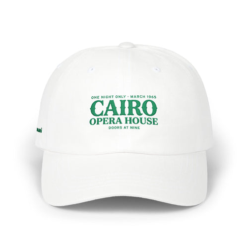 White Monani dad cap with green Cairo Opera House lettering