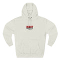 Oatmeal heather Beirut Hoodie front mockup with small bilingual chest graphic